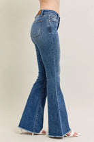 Judy Blue Mid-rise Vintage Wash Flare Jeans W/ Destroyed and Fray Hem