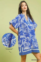 Umgee Orchid Blue Jacquard Two Tone Mini Dress