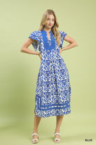 Umgee Abstract Two Tone Print Midi Dress