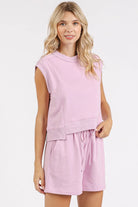 Mittoshop Lilac Pink French Terry Crew Neck Top and Shorts Set