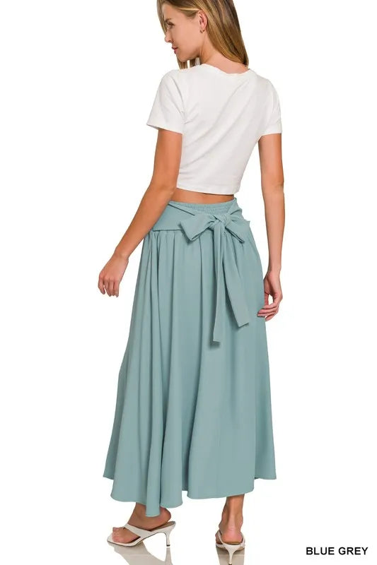 Zenana Blue Gray Heavy Woven Span Crop Tee & Skirt Set