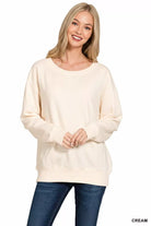 Zenana Cream Fleece Boat Neck Sweatshirt