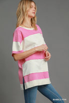 Umgee Bubble Gum Pink Mineral Wash ColorBlock Tunic Dress