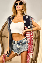 BiBi American Flag Fringe Edged Sweater Vest
