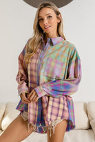 BiBi Blush Multi Plaid Color Block Button Up Shirt Trendsi