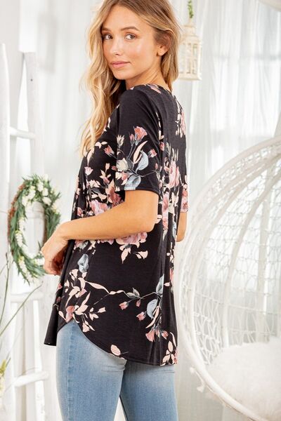 Heimish Crisscross Neck Floral Babydoll Top