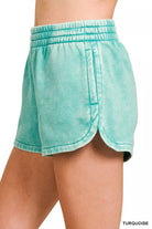 Zenana Turquoise Acid Washed Elastic Waistband Dolphin Shorts