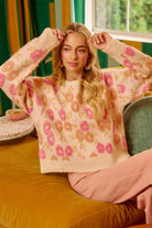 BiBi Ivory Towel Texture Floral Pattern Vintage Sweater