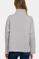 Zenana Gray Turtleneck Half Snap Fleece Sweatshirt Shirts & Tops