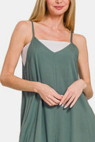 Zenana Ash Jade Spaghetti Strap Curved Hem Wide Leg Overalls with Pockets Jumpsuits & Rompers