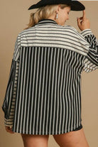 Umgee Pointelle Stripped Half Button Collared Neck Top