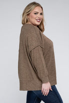 Zenana Plus Size Brushed Melange Drop Shoulder Sweater ZENANA