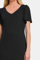 Zenana Black V-Neck Short Sleeve Dress Trendsi