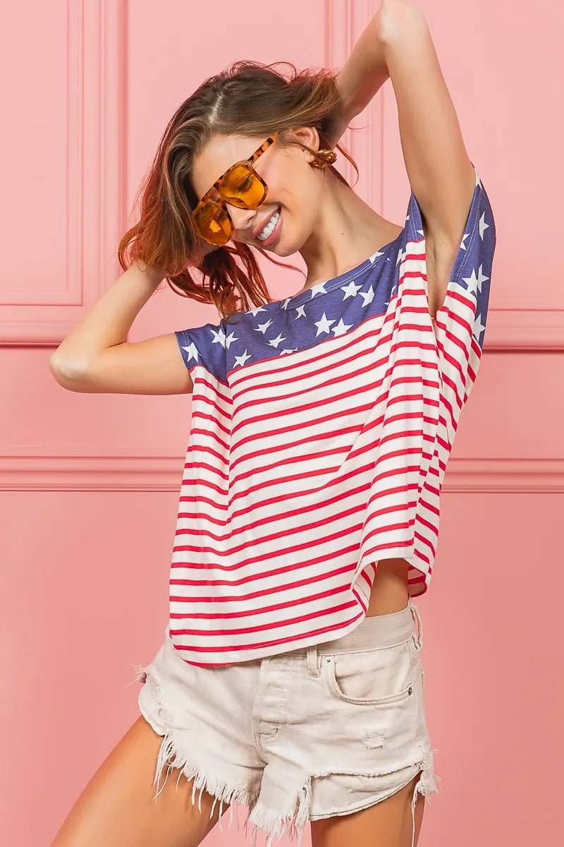 BiBi Star Printed with Stripe Combo Top