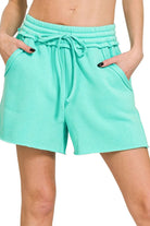 Zenana Mint Fleece Raw Hem Shorts With Draw String MINT