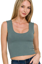 Zenana Ash Jade Double Layered Cropped Tank Top ASH JADE