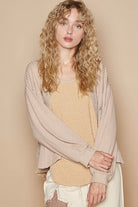 POL Mocha Beige Round Neck Lace Detail Oversized Fit Top