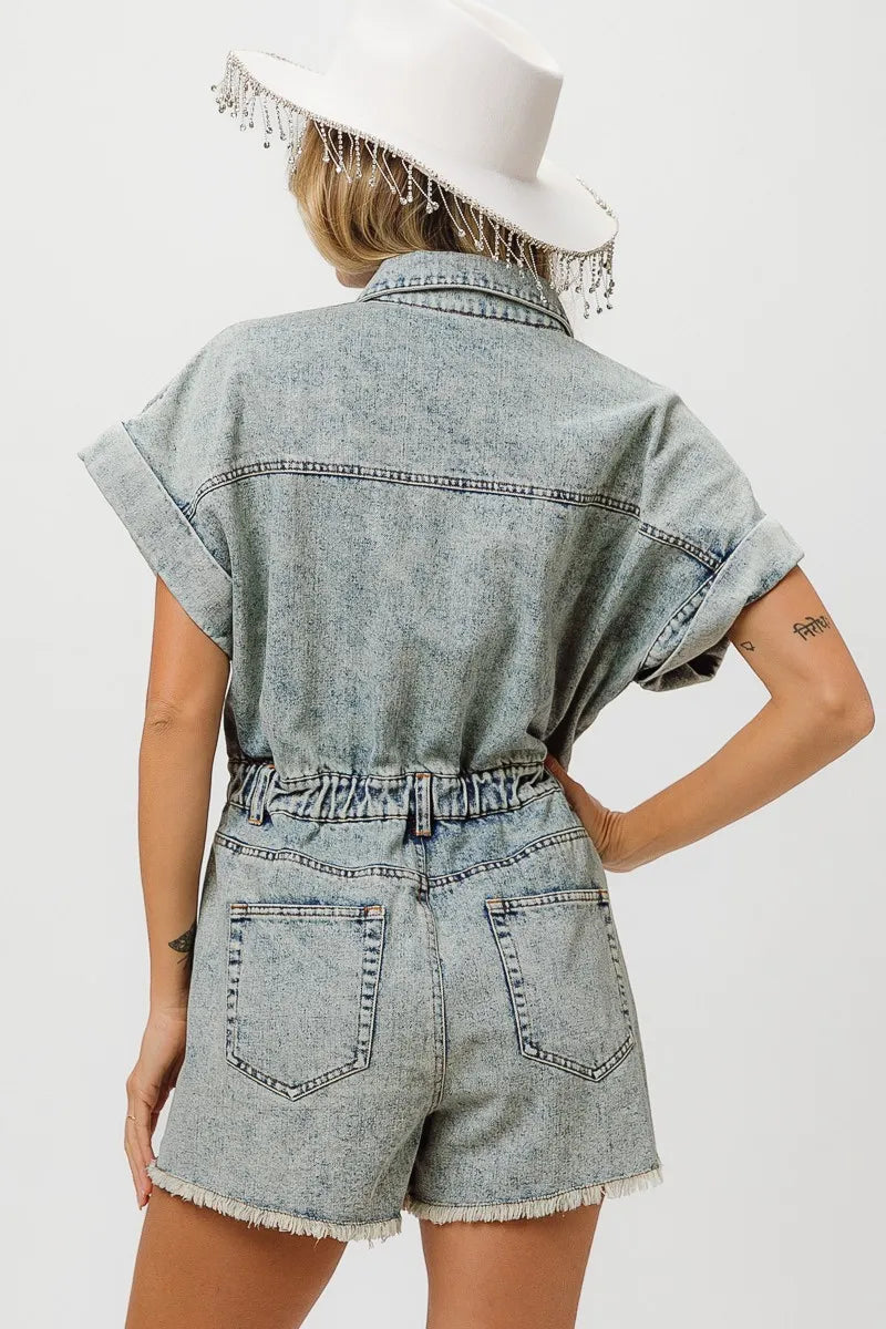 BiBi American Flag Washed Denim Romper