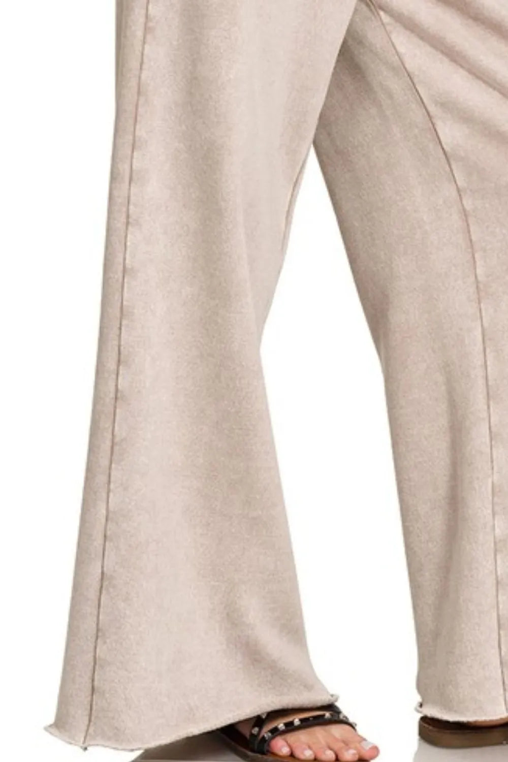 Zenana Ash Mocha Acid Wash Fleece Palazzo Sweatpants with Pockets