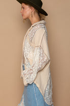 POL Sand Oversize Lace Button-Down Shirt Trendsi