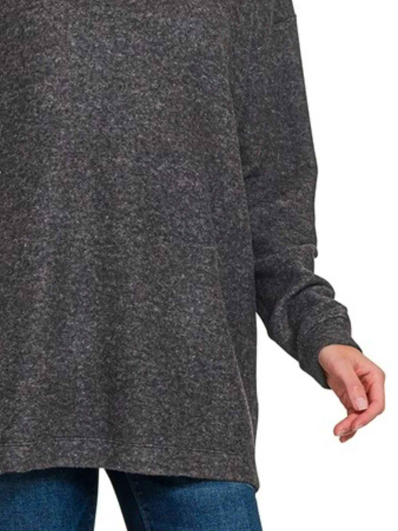 Zenana Black Hooded Brushed Melange Hacci Sweater