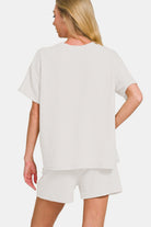 Zenana Off White Ribbed Short Sleeve T-Shirt and Shorts Set Trendsi