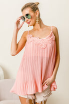 BiBi Blush Front Lace Detailed Pleated Chiffon Cami Blush Trendsi