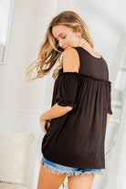 Heimish Frill Round Neck Cold Shoulder T-Shirt