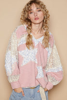 POL Watermelon Star Patch Lace Long Sleeve Hooded Top Shirts & Tops