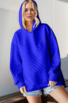 Double Take Royal Blue Textured Drop Shoulder Long Sleeve Hoodie Royal Blue