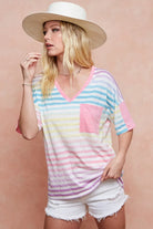 BiBi Rainbow Stripe Printed Triblend Knit Top