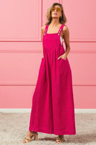 BiBi Fuchsia Vintage Washed Corduroy Wide Leg Overalls FUCHSIA