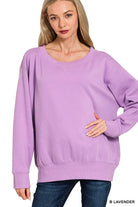 Zenana Bright Lavender Fleece Boat Neck Sweatshirt