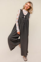Haptics Solid Front Ribbon Detail Baggy Jumpsuit in Charcoal