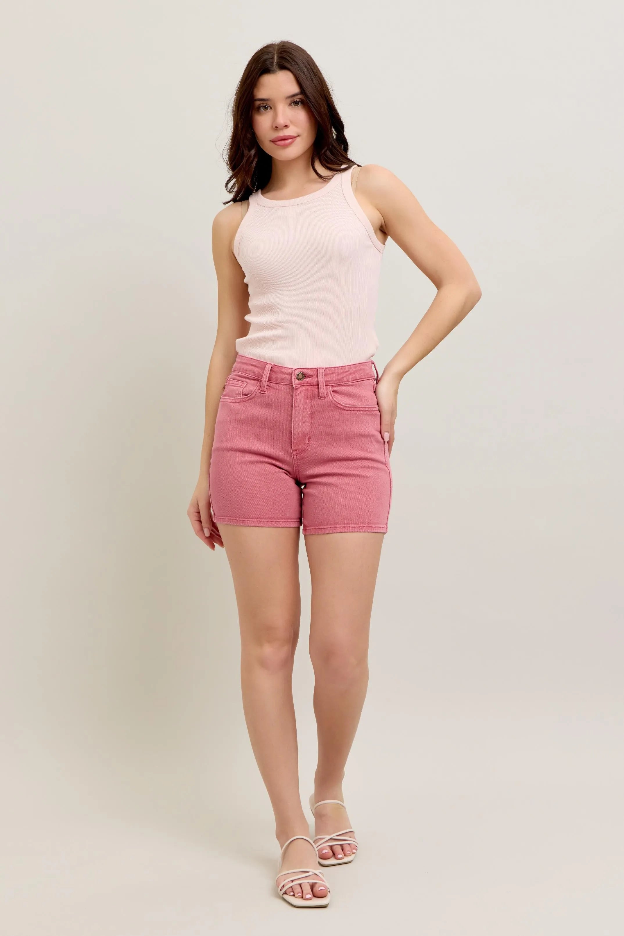 Judy Blue Rose with Pink Back Pocket Embroidery Shorts