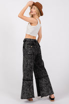 SAGE + FIG Ash Mineral Washed Terry Wide Leg Pants Trendsi