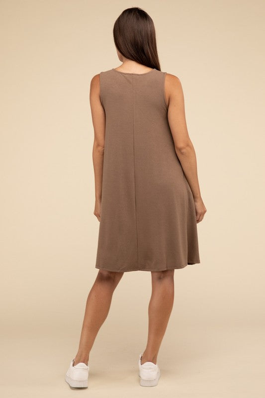 Zenana Sleeveless Flared Dress with Side Pockets in 3 Colors ZENANA