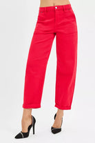 RISEN Scarlet High Rise Ankle Cuffed Barrel Pants SCARLET