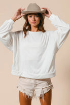 BiBi Ivory Loop Terry Pull Over With Cut Edge Band