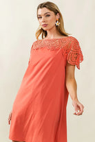 BiBi Apricot Crochet Lace Yoke Detailed Wrinkled Dress