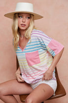 BiBi Rainbow Stripe Printed Triblend Knit Top