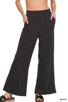 Zenana Cotton Slub Wide Leg Pants BLACK
