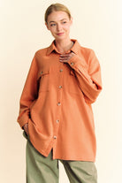 Davi & Dani Pumpkin Waffle-Knit Button Down Shirt