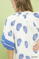 Umgee Off White & Blue Paisley Embroidered Boho Mini Dress