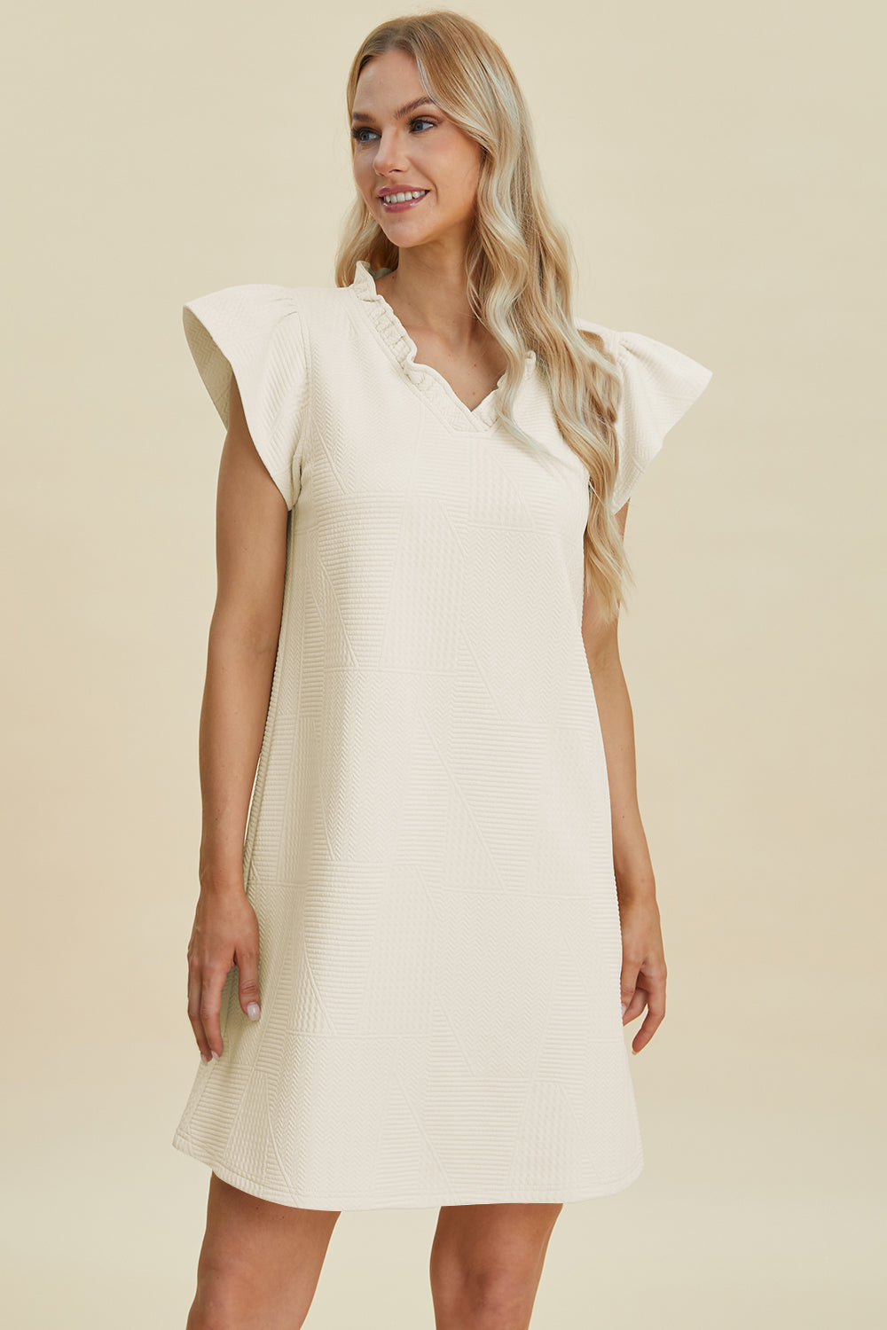 Double Take: 5 Colors Quilted Ruffled V-Neck Cap Sleeve Dress Dresses