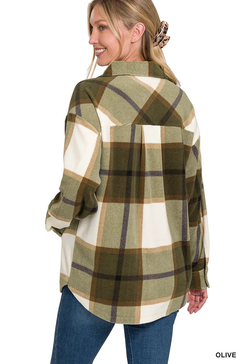 Zenana Black Oversized Plaid Fleece Shacket