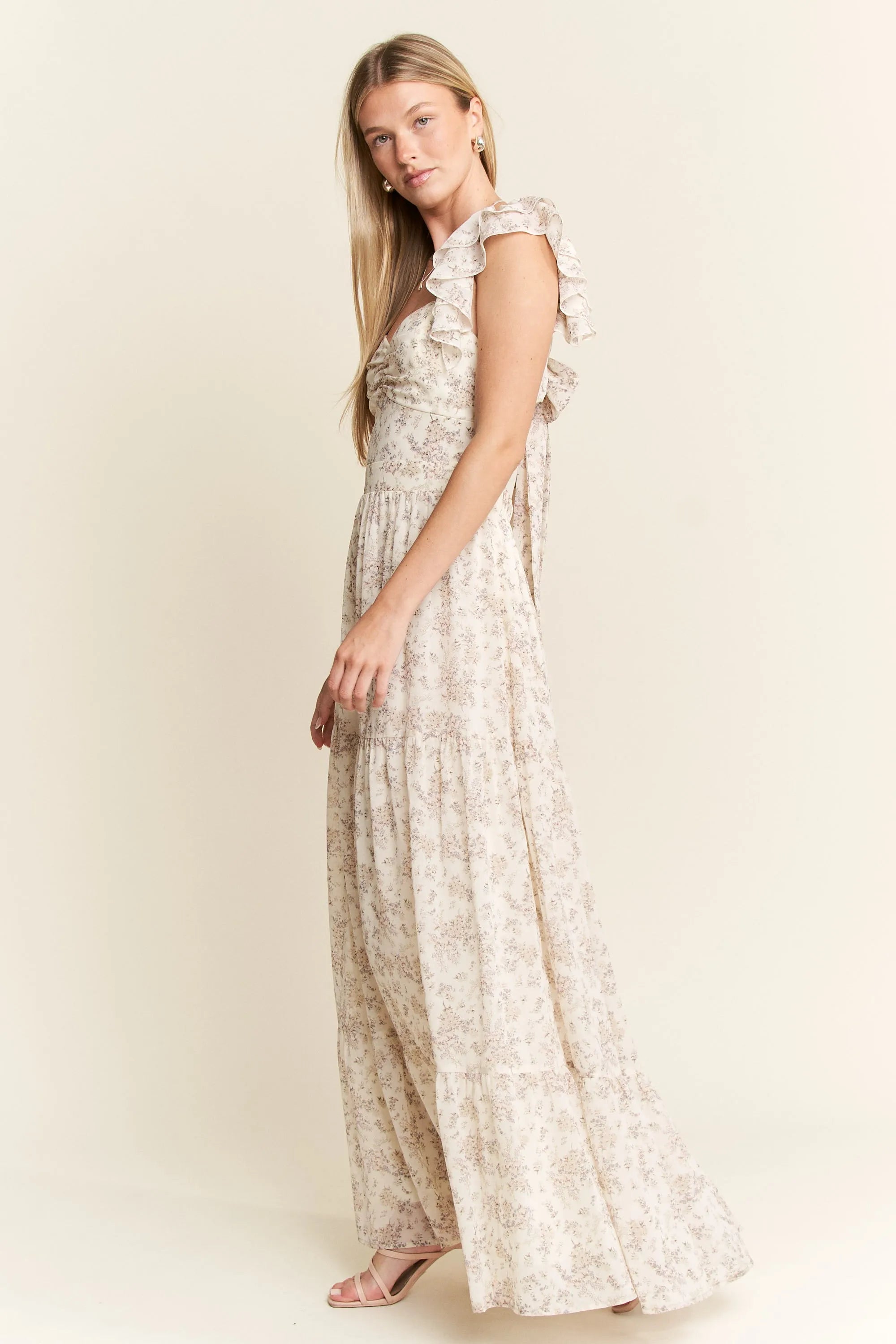 Jade By Jane Ruffle Sleeve Tiered Maxi Dress