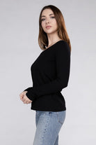 Zenana Cotton V-Neck Long Sleeve T-Shirt ZENANA