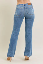 Judy Blue Medium Washed Mid Rise Wash Destroy Hem Bootcut Jeans