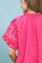 Umgee Peony Embroidered Tiered Puff Sleeve Mini Dress